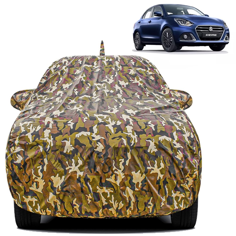 Waterproof Car Body Cover Compatible with New Swift Dzire with Mirror Pockets (Jungle Print)